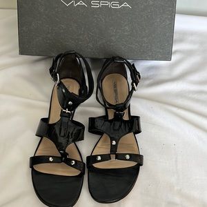 Via Spiga black patent leather sandals